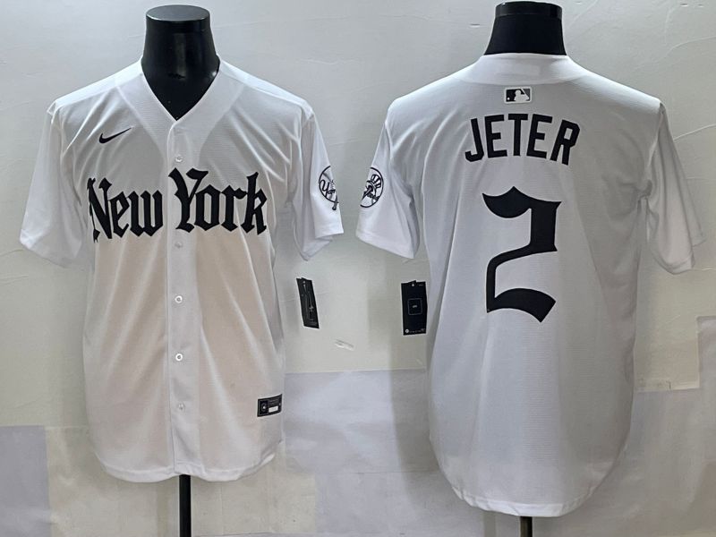 Men 2025 New York Yankees #2 Jeter White Five generations Joint Name Nike MLB Jersey style 1->new york yankees->MLB Jersey